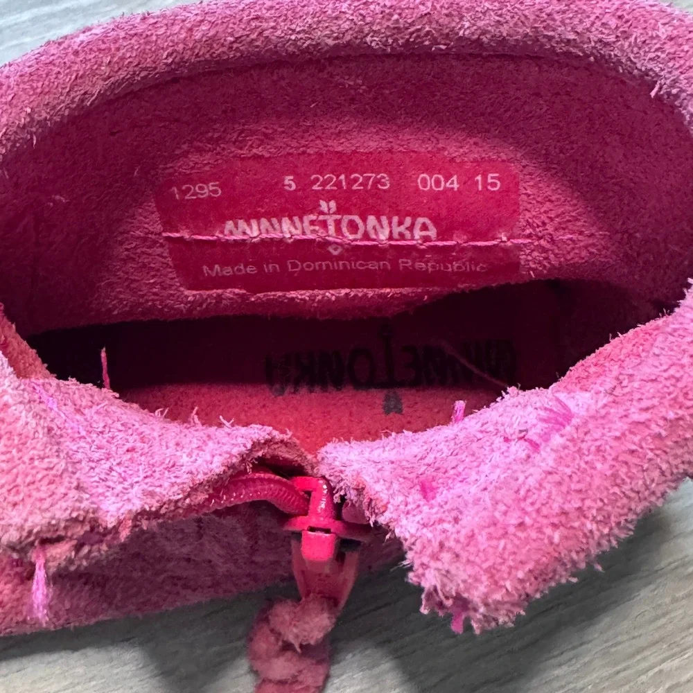 Minnetonka Toddler Girls Pink Suede Double Fringe Side Zip Moccasin Boots Size 5